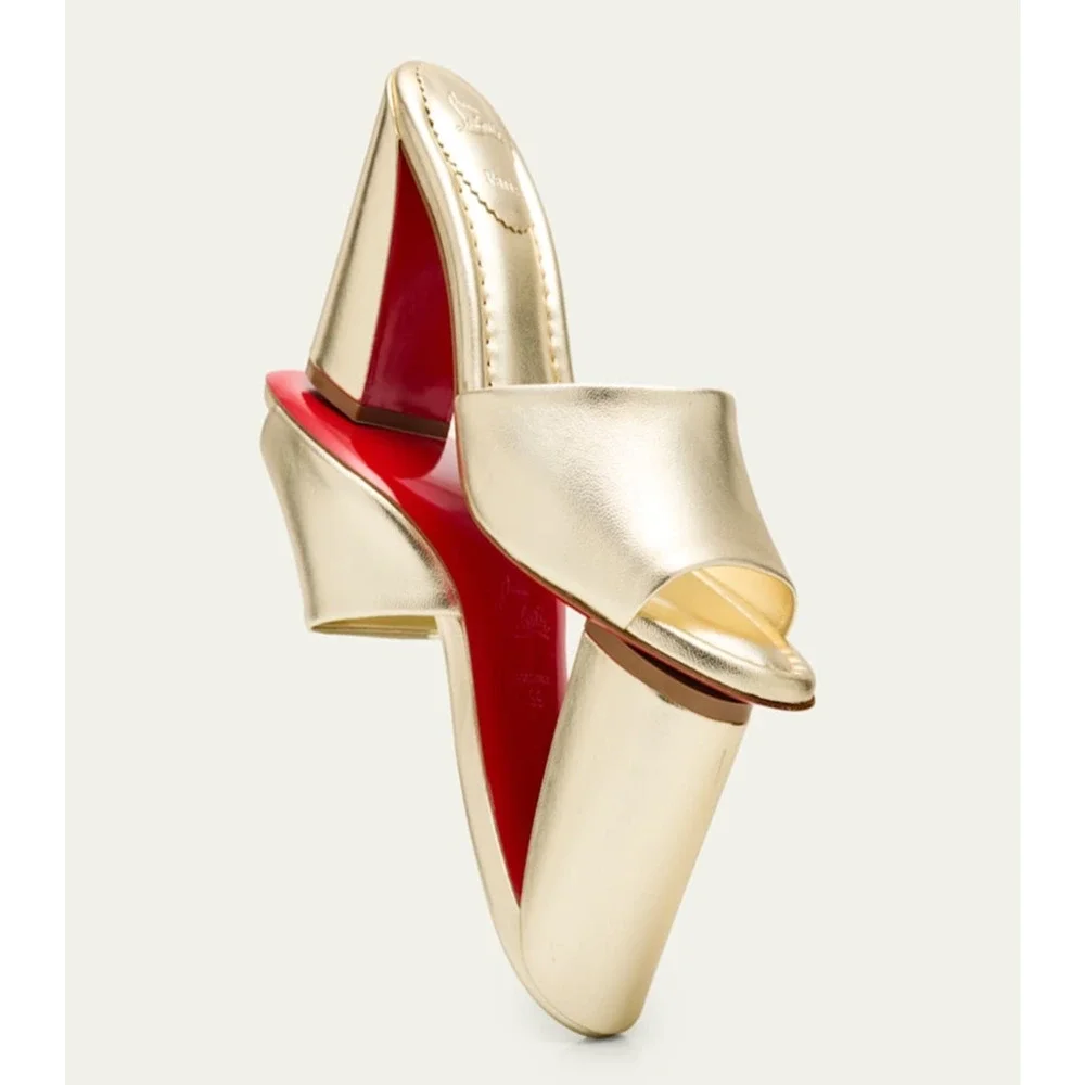 Christian Louboutin Jane Mule 85 Platine Gold Leather Backless Sandal Heels 36